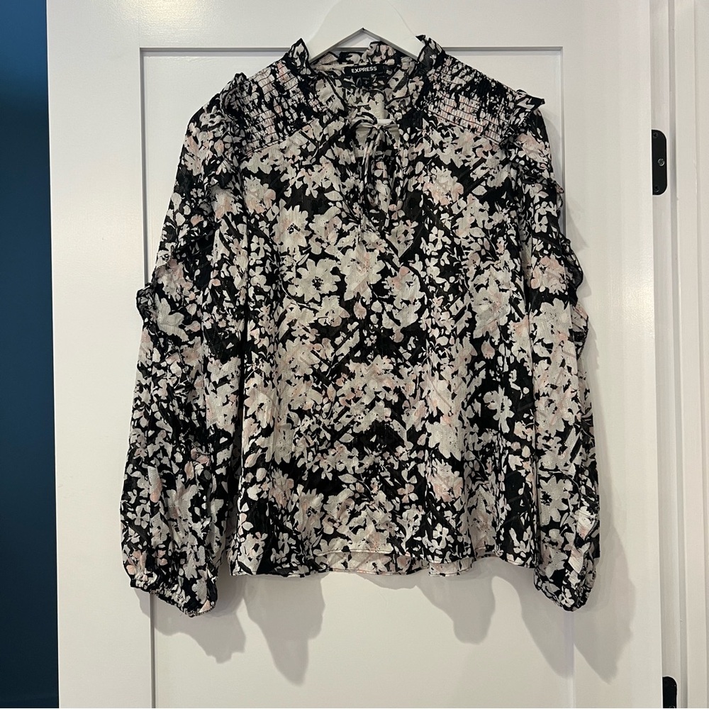 Express Black, White & Pink Floral Blouse